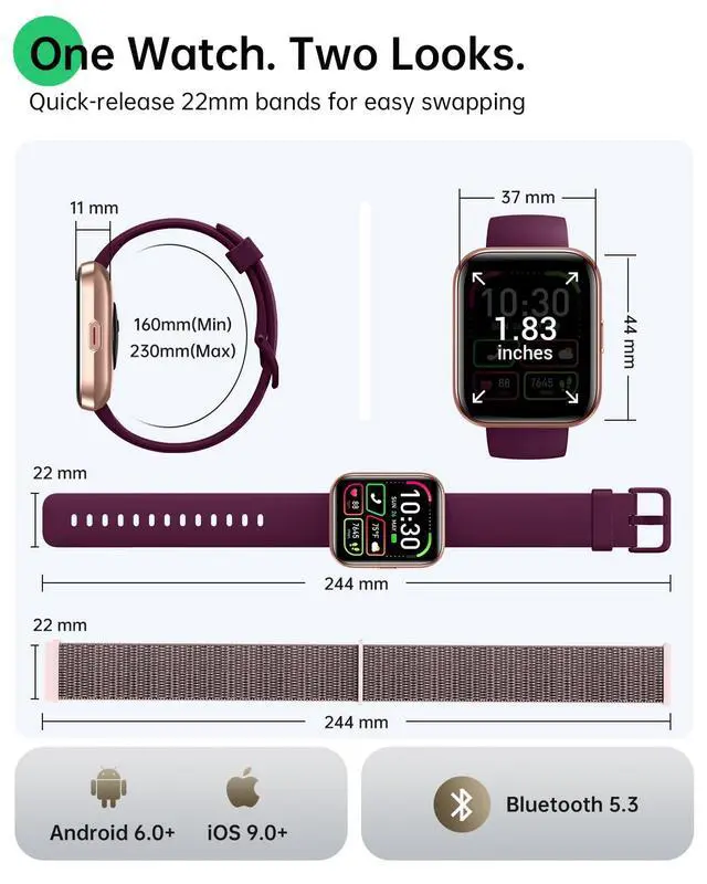Alt view image 7 of 7 - Smart Watches for Women, 1.83" Alexa Smart Watch for Android Phones & iPhones with Calls/Messages, 120+ Sport Modes Fitness Watches for Women Men with Heart Rate Monitor, Sleep/Activity/Health Tracker