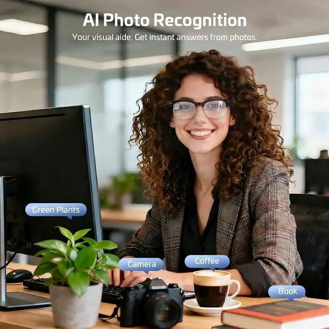 Alt view image 4 of 7 - 2026 AI Smart Glasses with Camera and Bluetooth,8MP 4K Camera Glasses,Supports AI Voice Control/Video/Photo/Audio Recording,Glasses with 133 Translation,Sunglasses Lenses+Photochromic for Men & Women