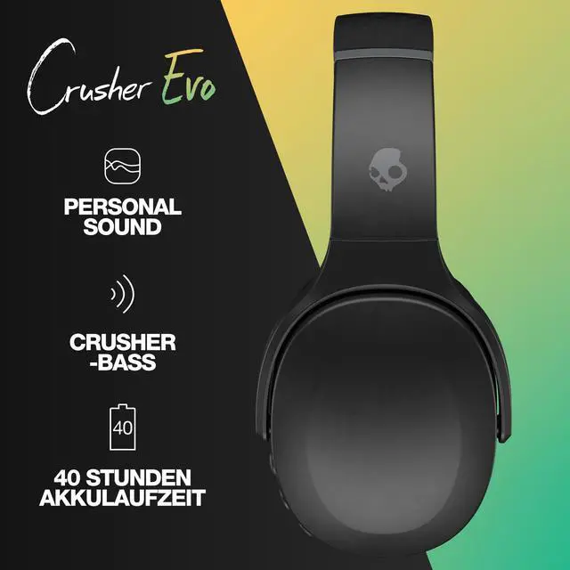 Alt view image 3 of 5 - Crusher Evo Wireless Bluetooth Headphones with Extra USB-C Charging Cable, Multi-Sensory Bass, Noise Isolating Over-Ear Fit, 40 Hours Battery, Microphone for iPhone Android - True Black