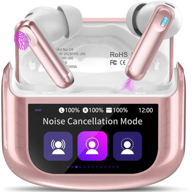 Main image of Wireless Earbuds, Bluetooth 5.4 Headphones with Multifunctional Touch Screen, 48H Bass Stereo Ear Buds with ANC/ENC Noise Cancelling/Transparency Mode, IPX7 Earphones with 5 EQ Modes, Pink