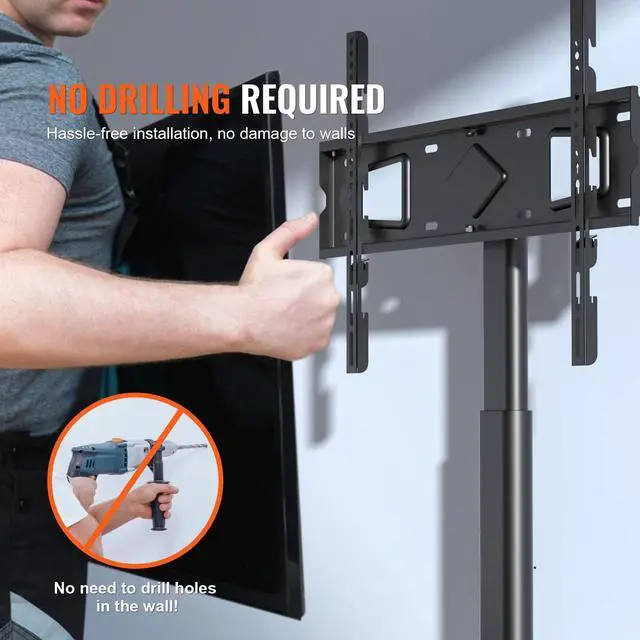 Alt view image 5 of 7 - TV Stand Mount, Adjustable Swivel Floor Stand for 32-65 Inch TVs, Portable with Tempered Glass Base, Height Adjustable for Living Room or Bedroom