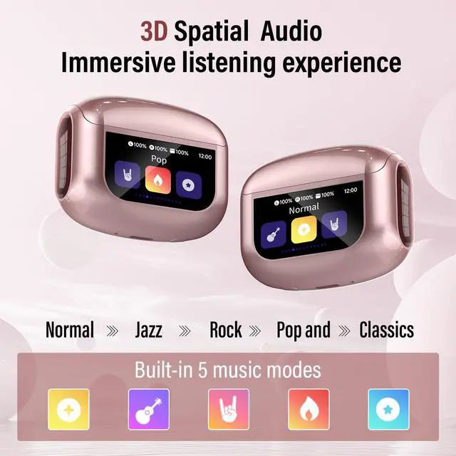Alt view image 5 of 7 - Wireless Earbuds, Bluetooth 5.4 Headphones with Multifunctional Touch Screen, 48H Bass Stereo Ear Buds with ANC/ENC Noise Cancelling/Transparency Mode, IPX7 Earphones with 5 EQ Modes, Pink