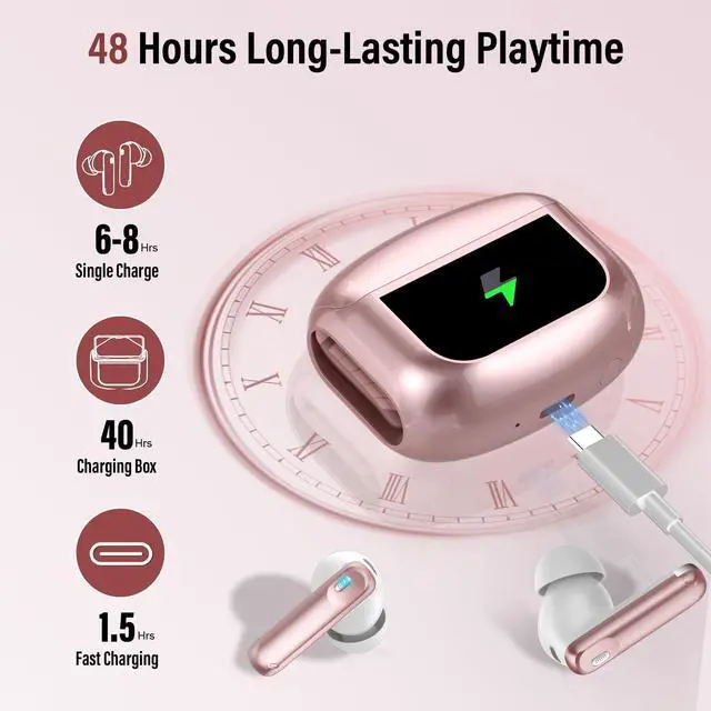 Alt view image 7 of 7 - Wireless Earbuds, Bluetooth 5.4 Headphones with Multifunctional Touch Screen, 48H Bass Stereo Ear Buds with ANC/ENC Noise Cancelling/Transparency Mode, IPX7 Earphones with 5 EQ Modes, Pink