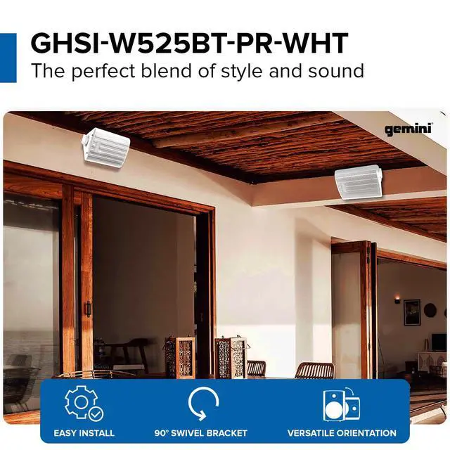 Alt view image 2 of 7 - Outdoor Bluetooth Speakers, Daisy-Chain Pair, Wall-Mount, 5.25" | 5.25" outdoor wall-mount speakers, pair - IP44 all-weather - Bluetooth & AUX, expandable - remote incl