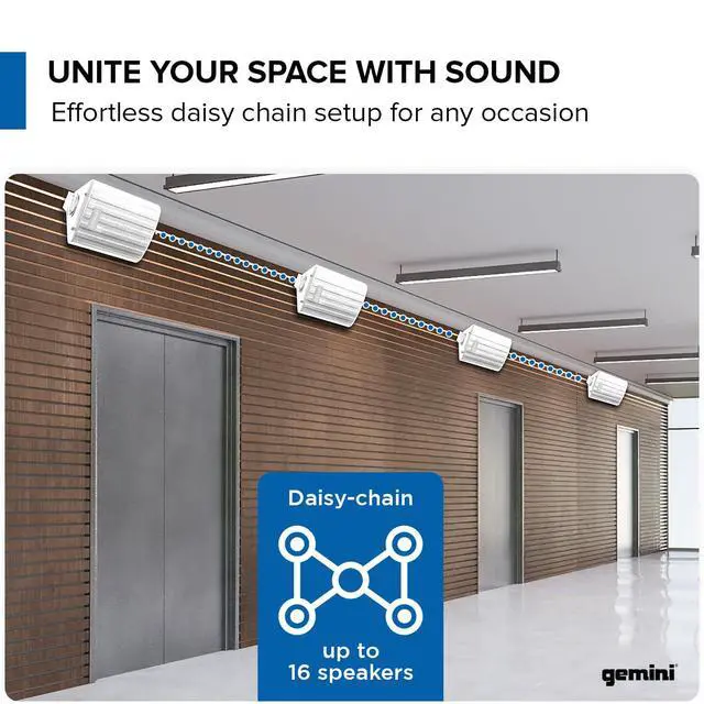 Alt view image 3 of 7 - Outdoor Bluetooth Speakers, Daisy-Chain Pair, Wall-Mount, 5.25" | 5.25" outdoor wall-mount speakers, pair - IP44 all-weather - Bluetooth & AUX, expandable - remote incl
