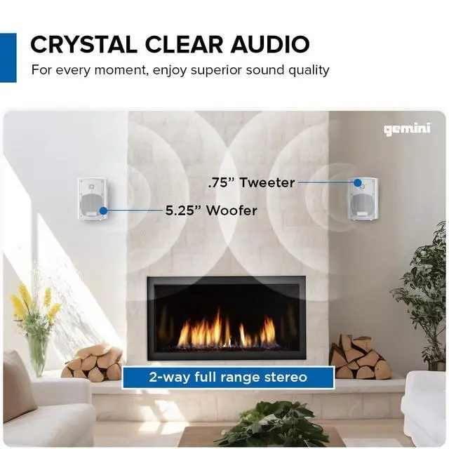 Alt view image 4 of 7 - Outdoor Bluetooth Speakers, Daisy-Chain Pair, Wall-Mount, 5.25" | 5.25" outdoor wall-mount speakers, pair - IP44 all-weather - Bluetooth & AUX, expandable - remote incl
