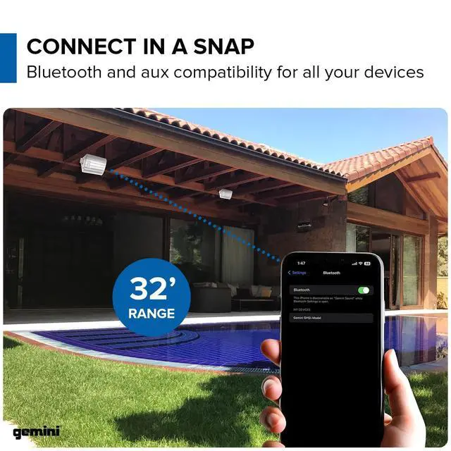 Alt view image 5 of 7 - Outdoor Bluetooth Speakers, Daisy-Chain Pair, Wall-Mount, 5.25" | 5.25" outdoor wall-mount speakers, pair - IP44 all-weather - Bluetooth & AUX, expandable - remote incl