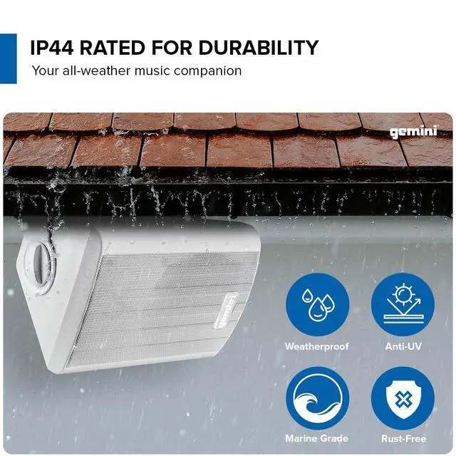 Alt view image 6 of 7 - Outdoor Bluetooth Speakers, Daisy-Chain Pair, Wall-Mount, 5.25" | 5.25" outdoor wall-mount speakers, pair - IP44 all-weather - Bluetooth & AUX, expandable - remote incl