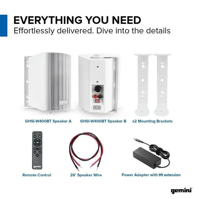 Alt view image 7 of 7 - Outdoor Bluetooth Speakers, Daisy-Chain Pair, Wall-Mount, 5.25" | 5.25" outdoor wall-mount speakers, pair - IP44 all-weather - Bluetooth & AUX, expandable - remote incl