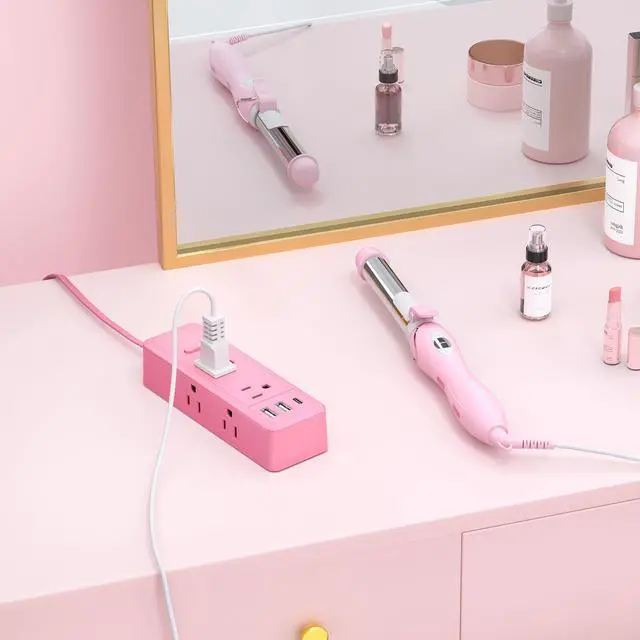Alt view image 5 of 7 - Pink Extension Cord 10 ft, 1080 Joules Surge Protector Power Strip with 6 Widely Outlets 3 USB (1 USB C), Flat Plug Extension Cord Power Strip Long Cord for Home Office Dorm Room Essentials