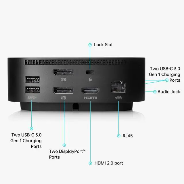 Alt view image 2 of 7 - HP Docking Station for Laptop Dual Monitor and Charging Bundle - HP USB-C G5 Dock with 120W AC Adapter, HDMI & DP Cable & USB-C Cable