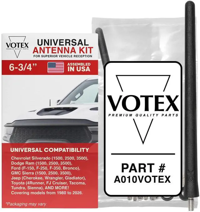 Main image of Black Short Rubber 6 3/4 Inch Universal Antenna Kit - Car Wash Proof, Easy Setup, Enhanced Reception with Copper Coil, Stainless Steel Threading, Flexible & Durable Fits Cars, Trucks, SUVs
