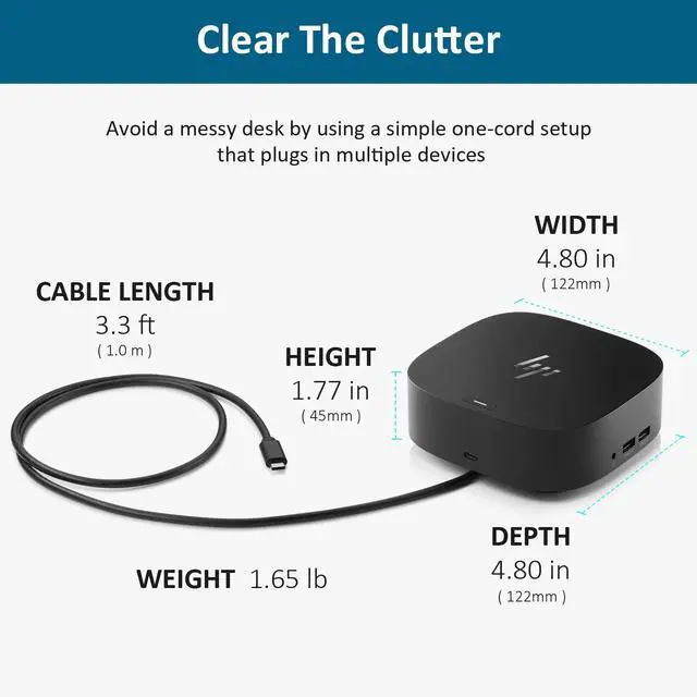 Alt view image 6 of 7 - HP Docking Station for Laptop Dual Monitor and Charging Bundle - HP USB-C G5 Dock with 120W AC Adapter, HDMI & DP Cable & USB-C Cable