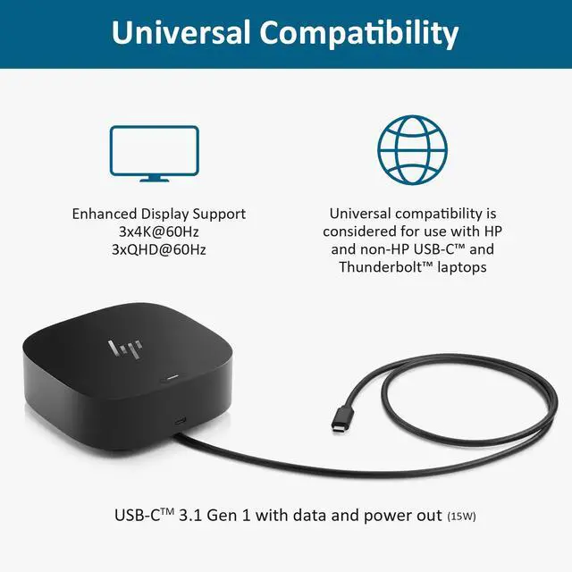 Alt view image 5 of 7 - HP Docking Station for Laptop Dual Monitor and Charging Bundle - HP USB-C G5 Dock with 120W AC Adapter, HDMI & DP Cable & USB-C Cable