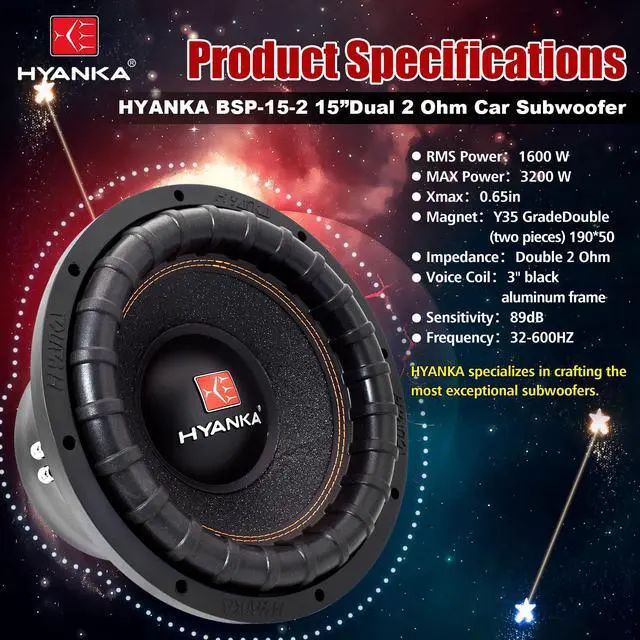 Alt view image 4 of 7 - BSP-15-2 15-Inch Car Subwoofer, 3200W Max, Dual 2 Ohm DVC | 3-inch voice coil, black aluminum basket, and paper cone deliver deep bass for car audio systems