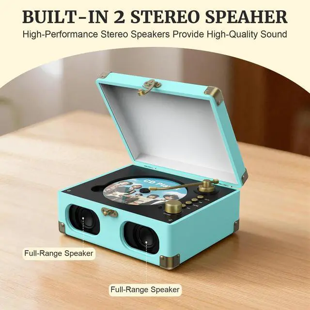 Alt view image 2 of 7 - CD Player with Speakers Retro Portable CD Players for Home Music Player with Remote Control,V5.4 Bluetooth in&Out Desktop Suitcase CD Player with AUX in, Headphone Jack,USB PlaybackBlue