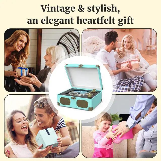 Alt view image 5 of 7 - CD Player with Speakers Retro Portable CD Players for Home Music Player with Remote Control,V5.4 Bluetooth in&Out Desktop Suitcase CD Player with AUX in, Headphone Jack,USB PlaybackBlue