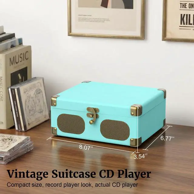 Alt view image 6 of 7 - CD Player with Speakers Retro Portable CD Players for Home Music Player with Remote Control,V5.4 Bluetooth in&Out Desktop Suitcase CD Player with AUX in, Headphone Jack,USB PlaybackBlue