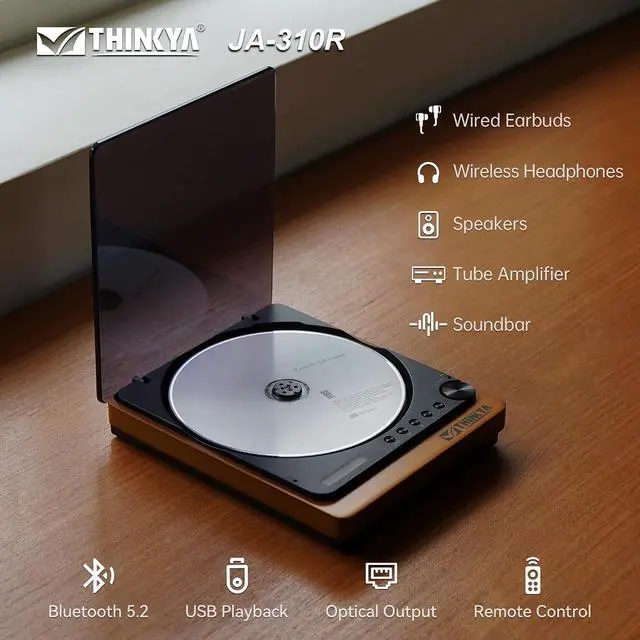 Alt view image 2 of 7 - JA-310R Bluetooth CD Player,Portable Home Audio Players,No Speaker | Protable CD Player for home,Bluetooth,Optical Output,Real Wood Vibration Damping,Lossless HiFi Audio,idea gift for CD Lovers