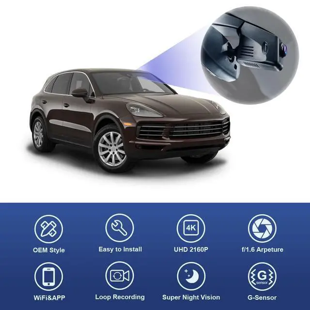 Alt view image 4 of 7 - 4K Dash Cam Suitable for Porsche Macan 95B Panamera 970 Cayenne 958 92A E2 (Model B), OEM Factory Look, 2160P UHD Video, Built-in WiFi & APP, Loop Recording, G-Sensor, Easy to Use, 64GB Card