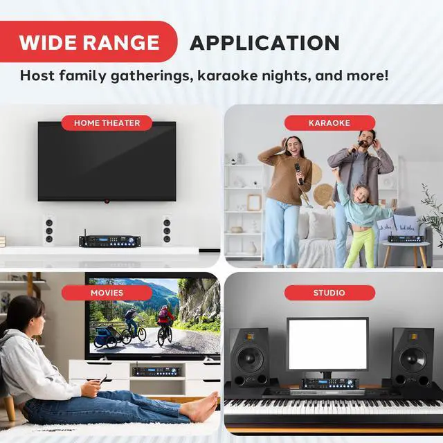 Alt view image 6 of 7 - 3000W Multi-Channel Bluetooth Wireless Power Amplifier - Rack Mount - Stereo Receiver w/ FM Radio - USB/SD - Dual Mic w/ Echo - RCA - Headphone - LED Display - Cooling Fan - P3001BT