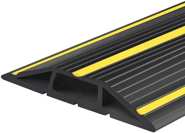 Main image of 10Ft Cord Covers for Wires on Floor, 3-Channel PVC Floor Cable Cover for Small to Medium Wires, Anti-Slip Base with Yellow Warning Stripes, Indoor Floor Cord Cover for Home Office Events