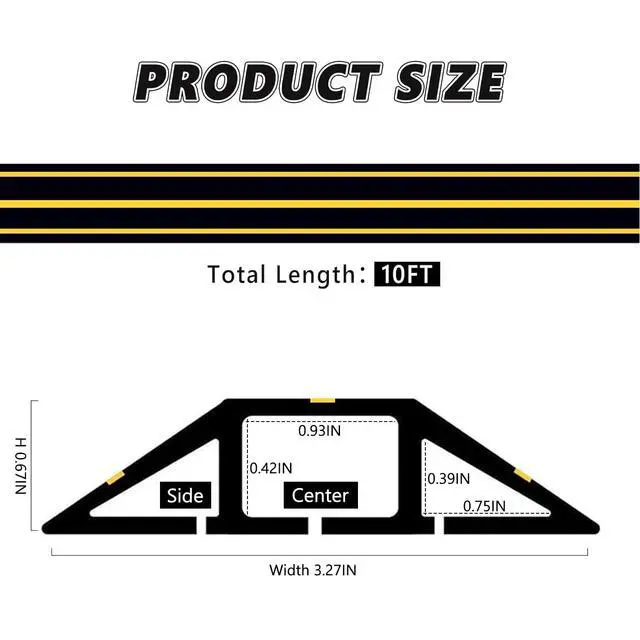 Alt view image 2 of 6 - 10Ft Cord Covers for Wires on Floor, 3-Channel PVC Floor Cable Cover for Small to Medium Wires, Anti-Slip Base with Yellow Warning Stripes, Indoor Floor Cord Cover for Home Office Events