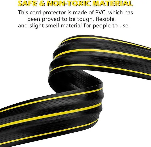 Alt view image 6 of 6 - 10Ft Cord Covers for Wires on Floor, 3-Channel PVC Floor Cable Cover for Small to Medium Wires, Anti-Slip Base with Yellow Warning Stripes, Indoor Floor Cord Cover for Home Office Events