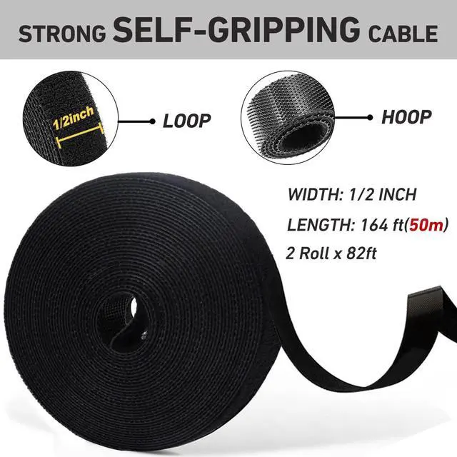 Alt view image 2 of 7 - 164ft x1/2 inch Reusable Fastening Cable Ties, 82ft x 2Rolls | Double-Sided Hook Loop Roll,Self-Gripping Strips,Multi-Purpose Wrap Fasteners for Office,Home,Data Center,Wire Bundling