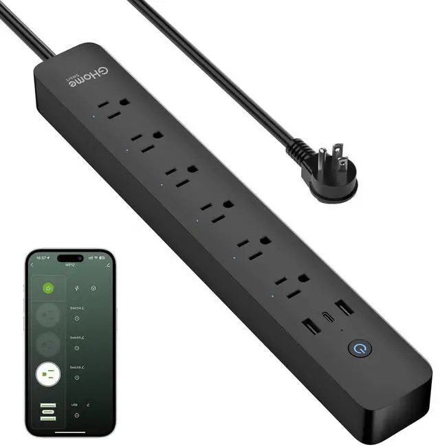 Main image of Plug Power Strip with 6 Smart Outlets & 3 USB Ports (30W Fast Charge, 2A1C), WiFi Surge Protector Works with Alexa & Google Home, Energy Monitoring, 2.4GHz Only, No Hub Required, Black