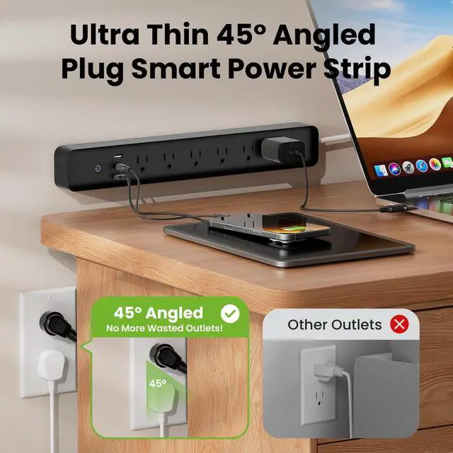 Alt view image 6 of 7 - Plug Power Strip with 6 Smart Outlets & 3 USB Ports (30W Fast Charge, 2A1C), WiFi Surge Protector Works with Alexa & Google Home, Energy Monitoring, 2.4GHz Only, No Hub Required, Black