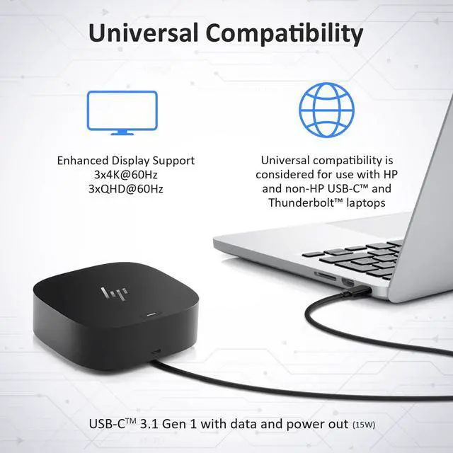 Alt view image 7 of 7 - HP Docking Station for Dual Monitor Bundle - HP USB-C G5 Dock for USB-C & Thunderbolt Laptop with 120W AC Adapter + HDMI & DisplayPort Cables + USB Cable