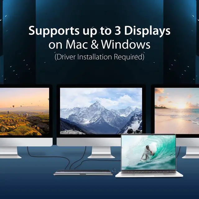 Alt view image 4 of 7 - USB-C Docking Station for up to 3 Displays with 100W PD Charger | HDMI, DisplayPort, VGA, 100W PD Charging, 1Gbps Ethernet | for MacBook Pro/Air, XPS, and More (JCD543P)