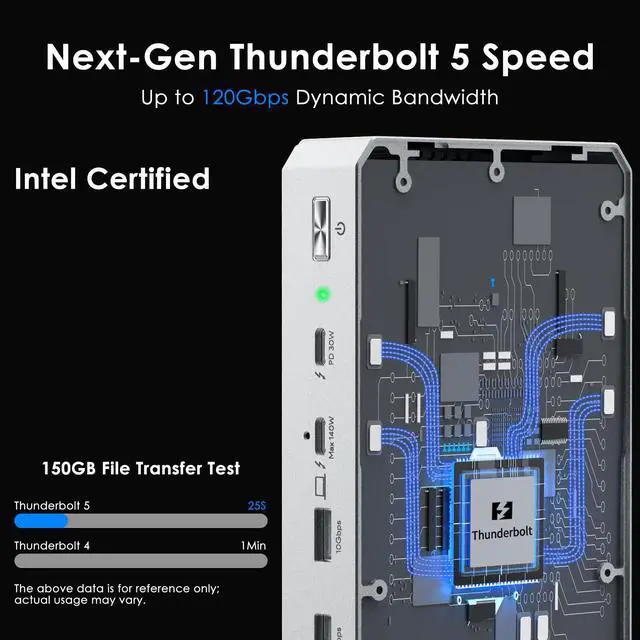 Alt view image 3 of 7 - Intel EVO Certified TBT5 Dock, 120Gbps, 140W PD, 8K, USB-A, Cooling | Thunderbolt 5 Docking Station hub TB5 Dock 8K Display 140W Max Charging 4X USB-A 3.2 TBT 5/4 Laptops laptop cooling system