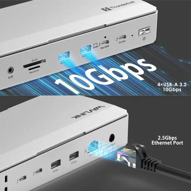 Alt view image 7 of 7 - Intel EVO Certified TBT5 Dock, 120Gbps, 140W PD, 8K, USB-A, Cooling | Thunderbolt 5 Docking Station hub TB5 Dock 8K Display 140W Max Charging 4X USB-A 3.2 TBT 5/4 Laptops laptop cooling system