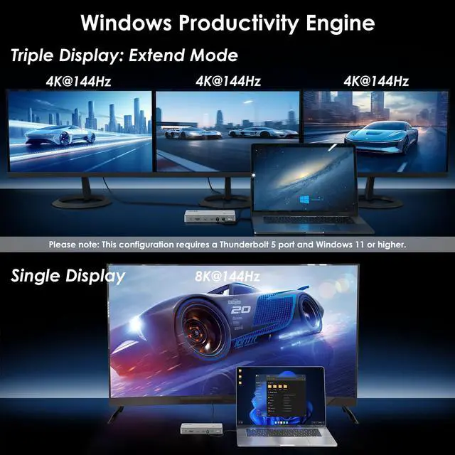 Alt view image 5 of 7 - Intel EVO Certified TBT5 Dock, 120Gbps, 140W PD, 8K, USB-A, Cooling | Thunderbolt 5 Docking Station hub TB5 Dock 8K Display 140W Max Charging 4X USB-A 3.2 TBT 5/4 Laptops laptop cooling system