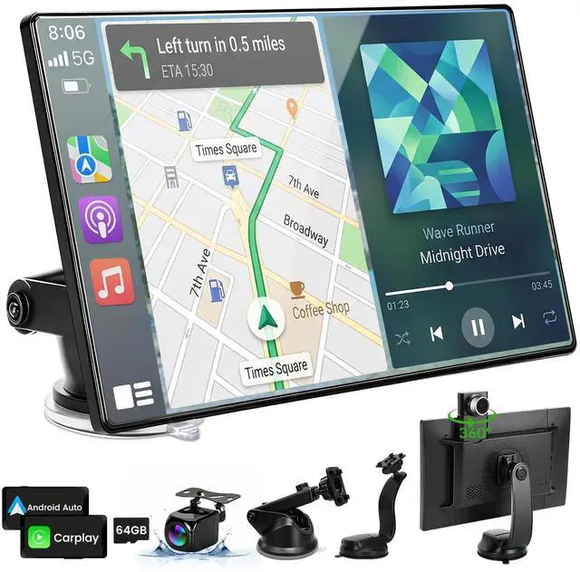 Main image of 11" Ultra Large Wireless Carplay & Android Auto Screen for Car | Apple Carplay HD Touchscreen with Bluetooth, 360° Swivel 4K Dash Cam, 1080P Backup Camera, GPS, Mirror Link, Voice Control,FM