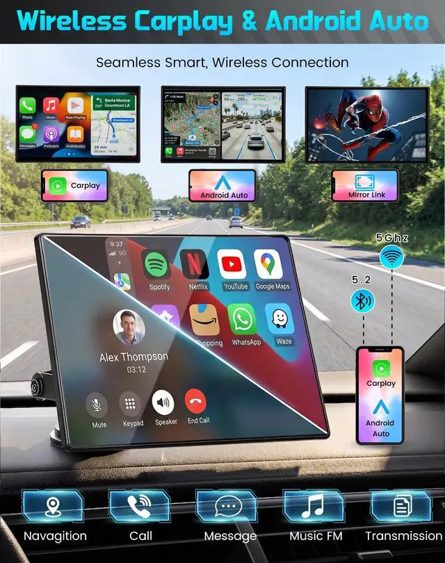 Alt view image 2 of 7 - 11" Ultra Large Wireless Carplay & Android Auto Screen for Car | Apple Carplay HD Touchscreen with Bluetooth, 360° Swivel 4K Dash Cam, 1080P Backup Camera, GPS, Mirror Link, Voice Control,FM