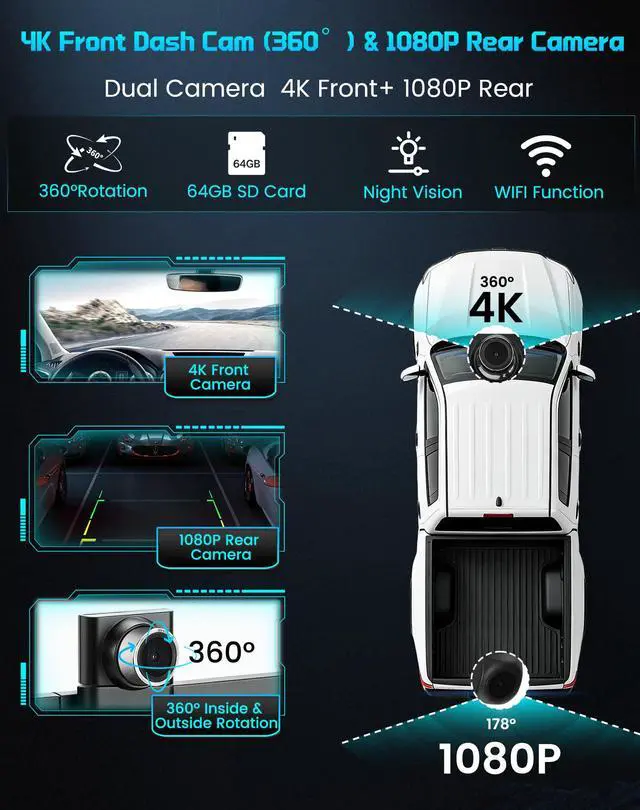 Alt view image 3 of 7 - 11" Ultra Large Wireless Carplay & Android Auto Screen for Car | Apple Carplay HD Touchscreen with Bluetooth, 360° Swivel 4K Dash Cam, 1080P Backup Camera, GPS, Mirror Link, Voice Control,FM