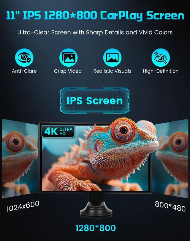 Alt view image 4 of 7 - 11" Ultra Large Wireless Carplay & Android Auto Screen for Car | Apple Carplay HD Touchscreen with Bluetooth, 360° Swivel 4K Dash Cam, 1080P Backup Camera, GPS, Mirror Link, Voice Control,FM