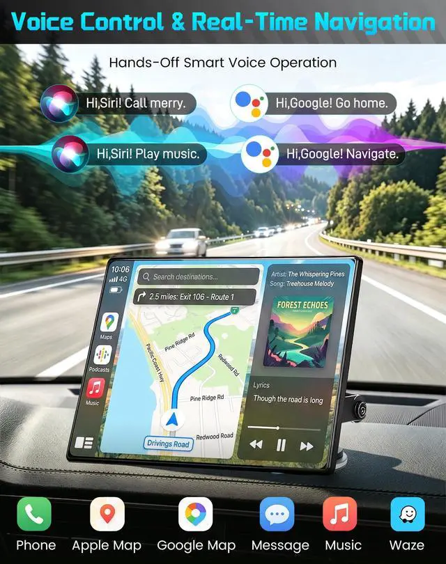 Alt view image 5 of 7 - 11" Ultra Large Wireless Carplay & Android Auto Screen for Car | Apple Carplay HD Touchscreen with Bluetooth, 360° Swivel 4K Dash Cam, 1080P Backup Camera, GPS, Mirror Link, Voice Control,FM