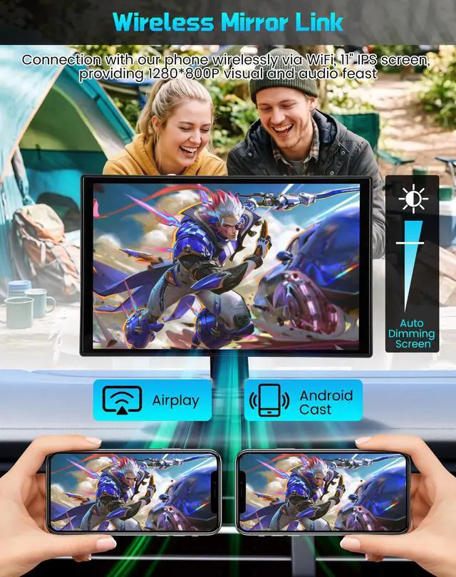 Alt view image 6 of 7 - 11" Ultra Large Wireless Carplay & Android Auto Screen for Car | Apple Carplay HD Touchscreen with Bluetooth, 360° Swivel 4K Dash Cam, 1080P Backup Camera, GPS, Mirror Link, Voice Control,FM