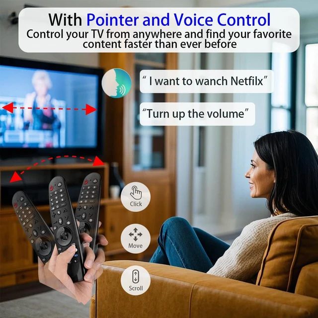 Alt view image 4 of 7 - Replacement for LG Remote Control for Smart TV from 2019-2025, for LG Magic Remote MR25GA/MR24GA/MR23GA/MR22GA/MR21GA/MR20GA with Voice and Pointer Functions