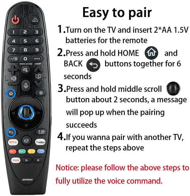 Alt view image 6 of 7 - Replacement for LG Remote Control for Smart TV from 2019-2025, for LG Magic Remote MR25GA/MR24GA/MR23GA/MR22GA/MR21GA/MR20GA with Voice and Pointer Functions