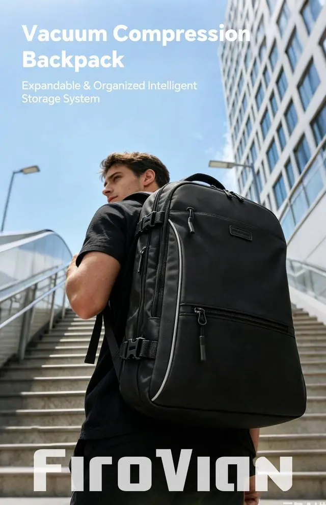 Alt view image 2 of 7 - 70L Travel Backpack with Vacuum Compression System | 70L Vacuum Backpack, 2 Detachable TPU Bags, TSA Lock, Fits 16" Laptop, Water-Resistant Travel & Business