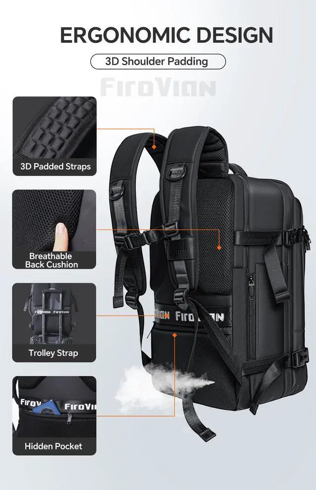 Alt view image 6 of 7 - 70L Travel Backpack with Vacuum Compression System | 70L Vacuum Backpack, 2 Detachable TPU Bags, TSA Lock, Fits 16" Laptop, Water-Resistant Travel & Business