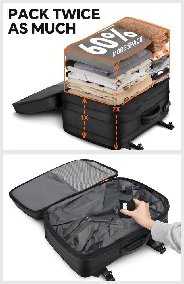 Alt view image 7 of 7 - 70L Travel Backpack with Vacuum Compression System | 70L Vacuum Backpack, 2 Detachable TPU Bags, TSA Lock, Fits 16" Laptop, Water-Resistant Travel & Business