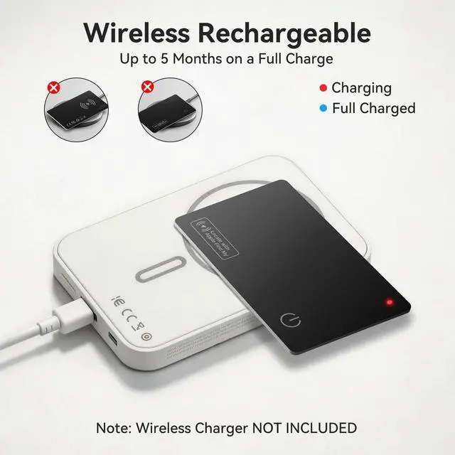 Alt view image 6 of 7 - Wallet Tracker Card Compatible with Apple Find My iOS only | 0.07in Slim Wallet Finder, IP68 Waterproof, Tracking Card for Wallet, Luggage Tag, Passport & Purse, Wireless Rechargeable