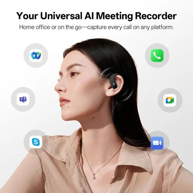 Alt view image 2 of 7 - OpenNote Open-Ear AI Note Taker and Voice Recorder Earbuds | All-Day Comfort, MFi Certified, Meeting and Call Recording, Live Transcription, AI Summary, 53H Battery, Fast Charging, IP55