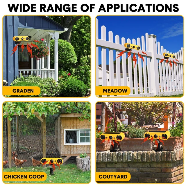 Alt view image 7 of 7 - 6 Pack Solar Motion Sensor Alarm 129db Motion Detector Noise Maker 13 Sound Detector Strobe Light, 4 Modes Animal Deterrent Dog Barking Alarm, Mount on Ground Fence Wall Garden